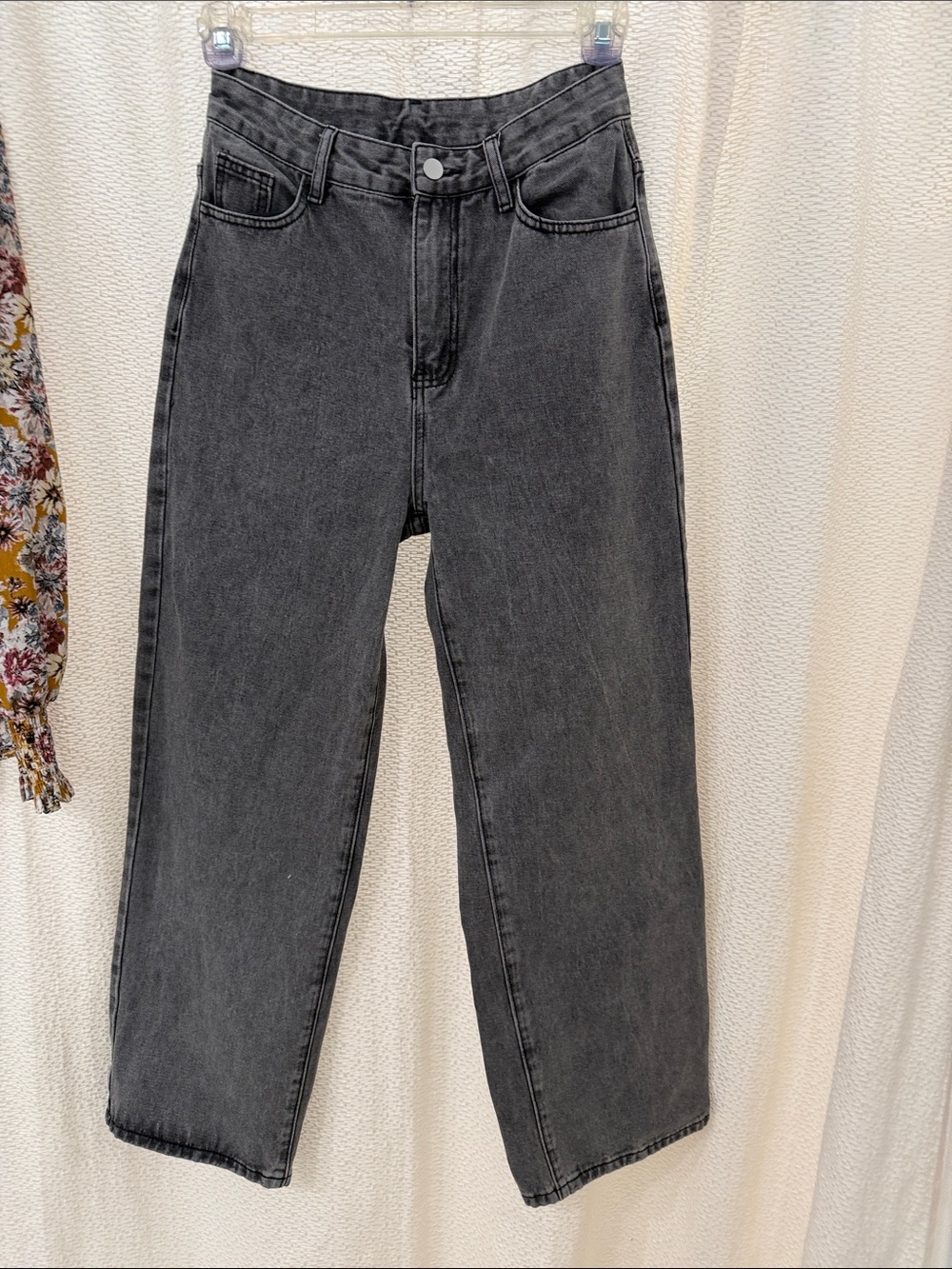 SHEIN High-Rise Washed Black Wide-Leg Jeans